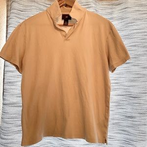 Medium (fits like a small), beige, stretch polo shirt.